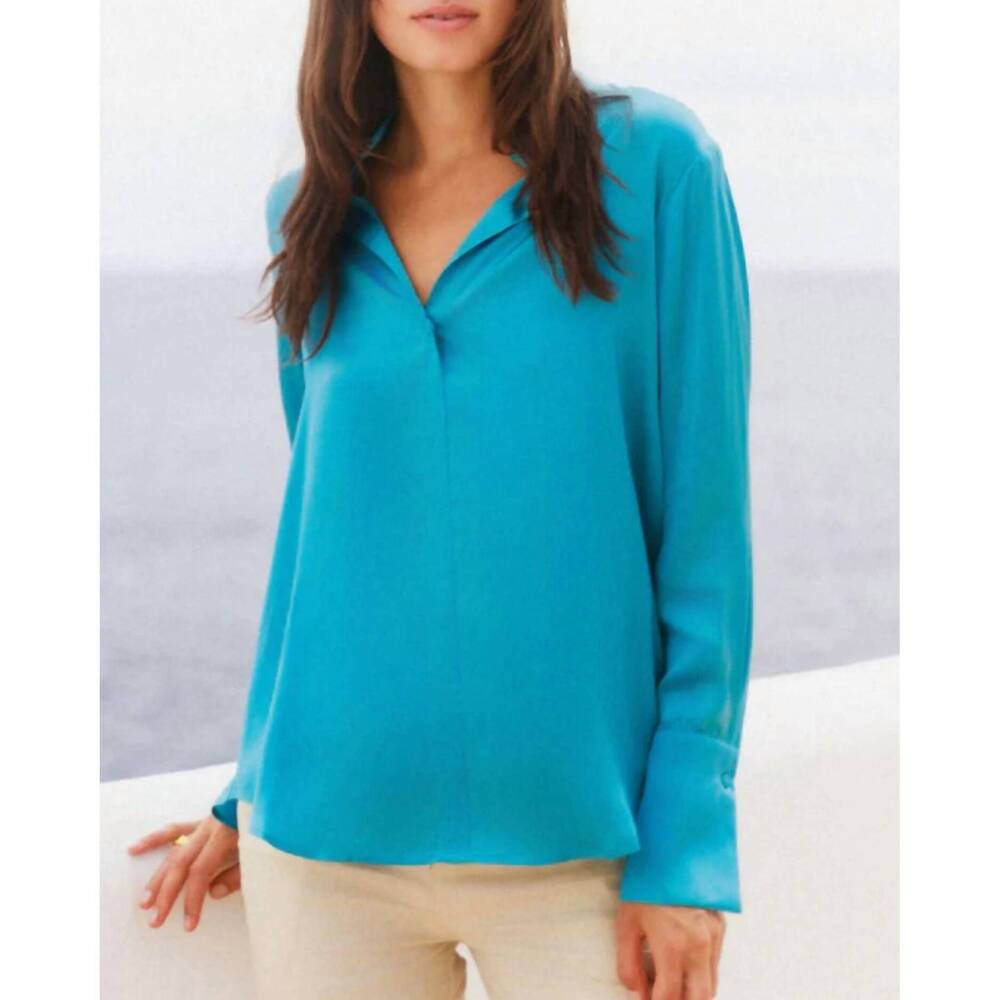 NEW CATHERINE GEE daria french cuff blouse in caribbean sea